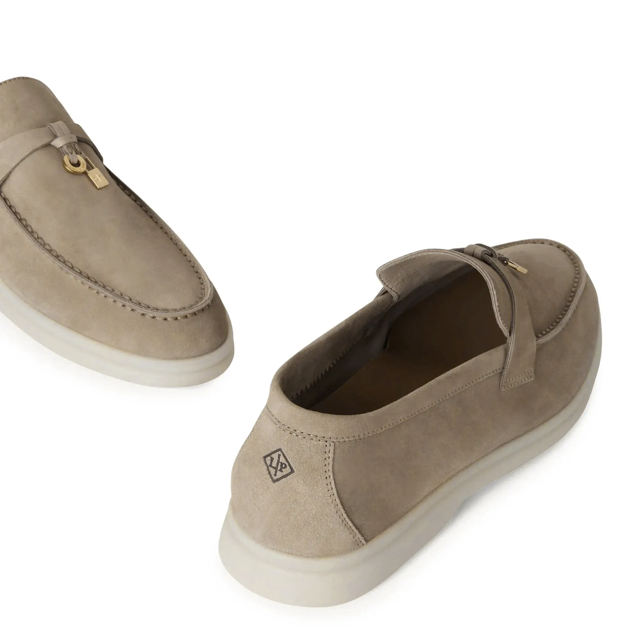 Side View of Loro Piana The Original Summer Charms Suede Beige Corda Loafers FAR1657_H1EE